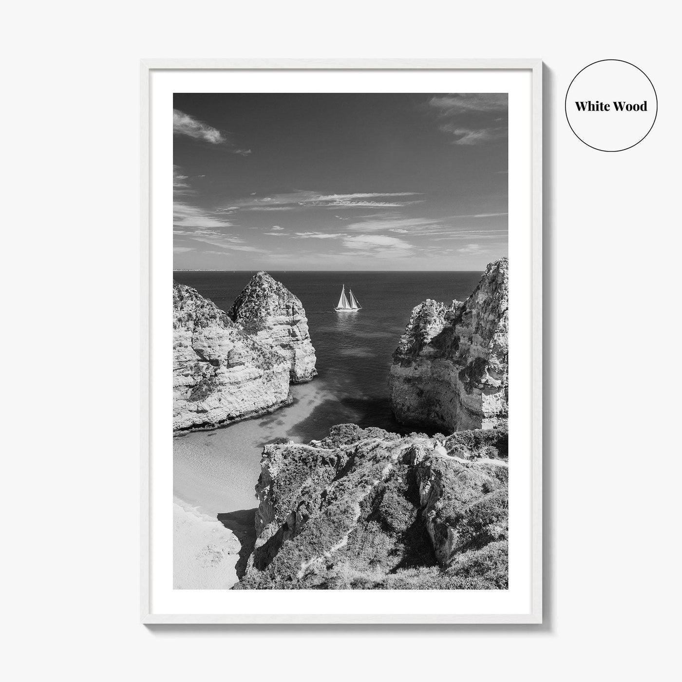Algarve Black and White Fine Art Photo Print, Lagos Portugal Bay Poster