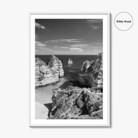 Algarve Black and White Fine Art Photo Print, Lagos Portugal Bay Poster
