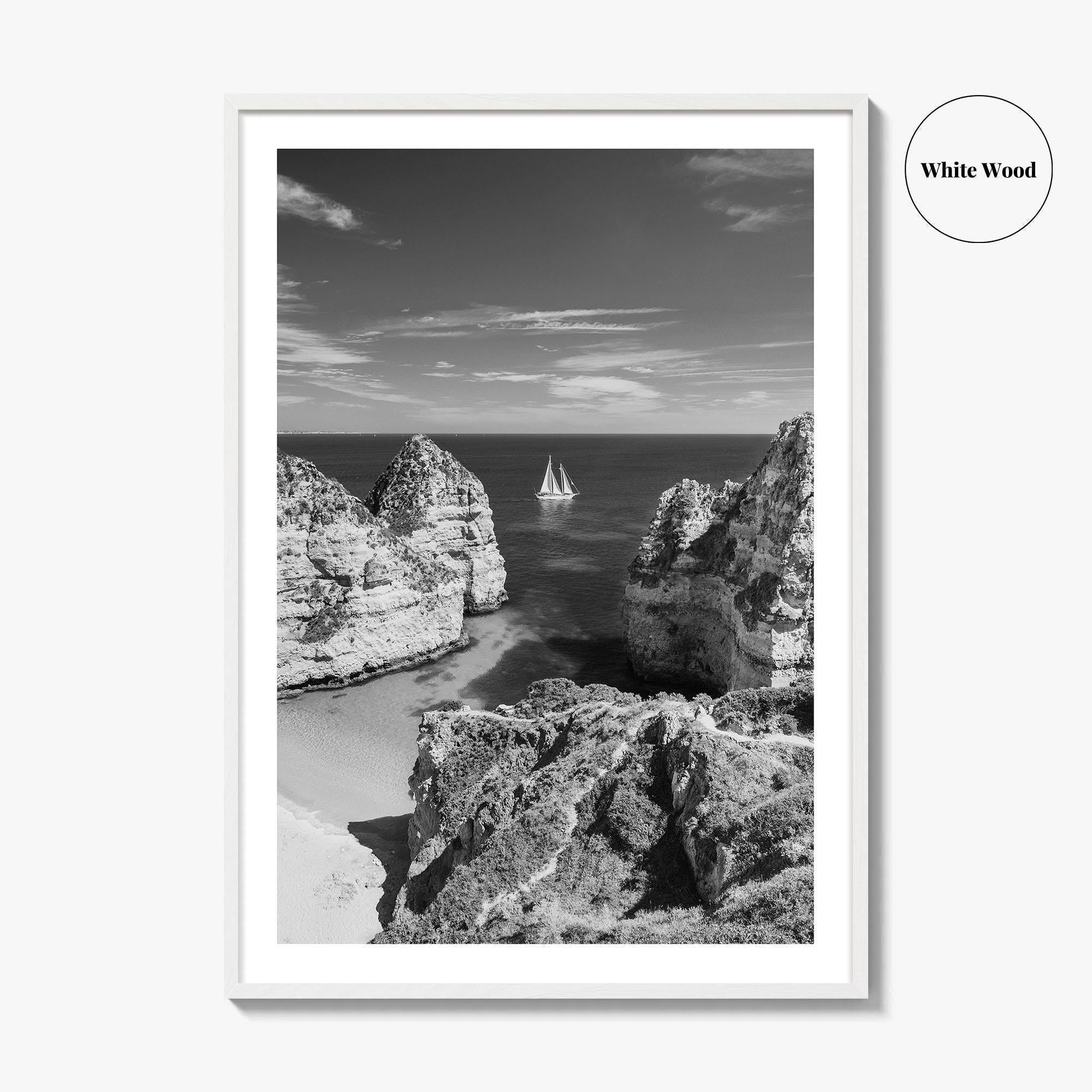 Algarve Black and White Fine Art Photo Print, Lagos Portugal Bay Poster
