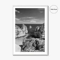 Algarve Black and White Fine Art Photo Print, Lagos Portugal Bay Poster