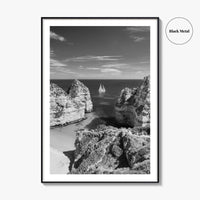 Algarve Black and White Fine Art Photo Print, Lagos Portugal Bay Poster