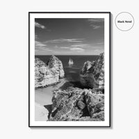 Algarve Black and White Fine Art Photo Print, Lagos Portugal Bay Poster