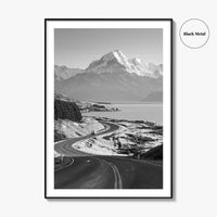 Aoraki Mount Cook Black and White Fine Art Photo Print, New Zealand, South Island