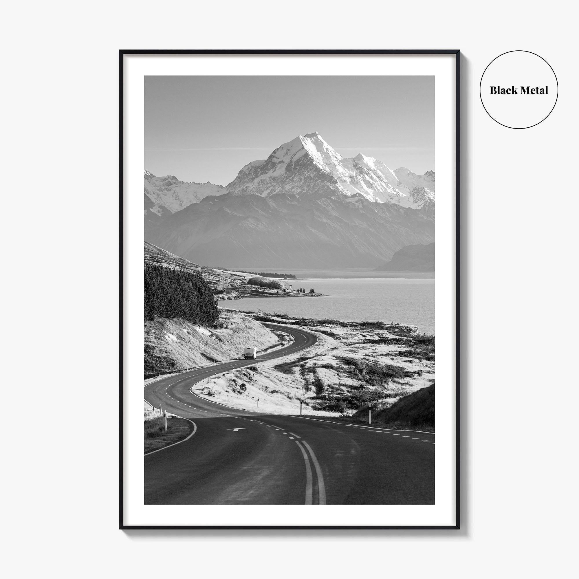 Aoraki Mount Cook Black and White Fine Art Photo Print, New Zealand, South Island