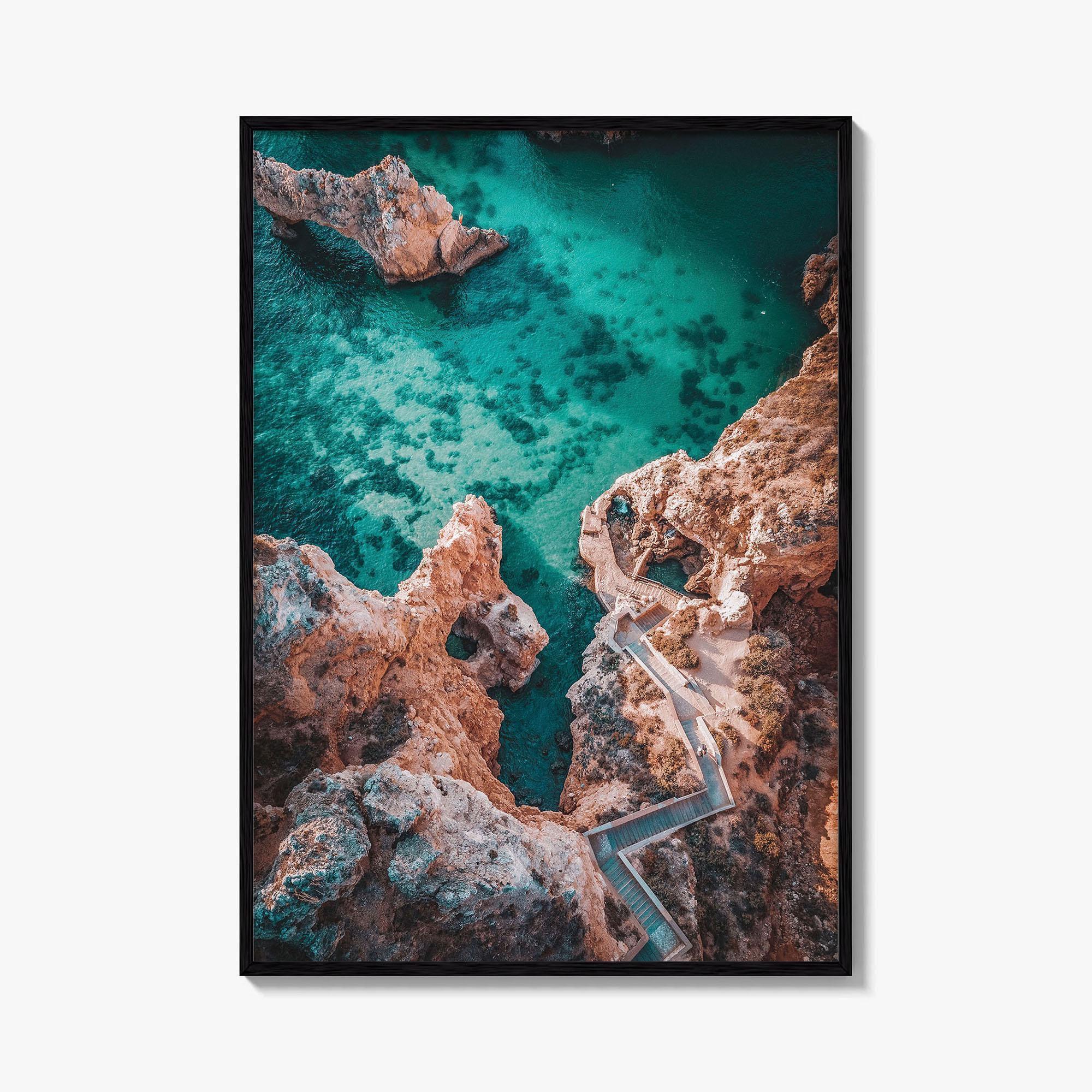 Algarve Portugal Fine Art Photo Print, Coastline Cliffs Ocean, Stairway To Sea, Poster