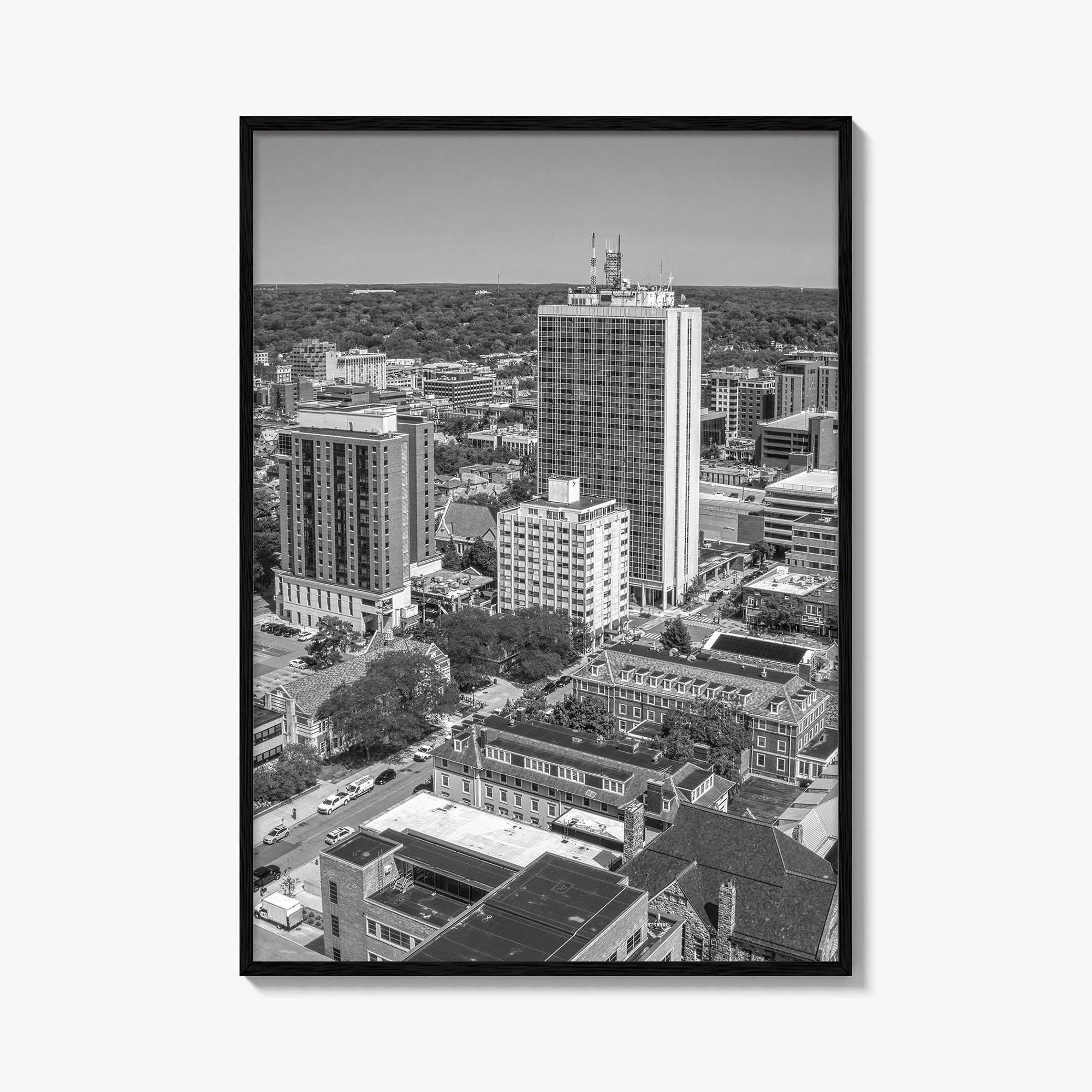 Ann Arbor Skyline Black and White Fine Art Photo Print, Michigan Poster