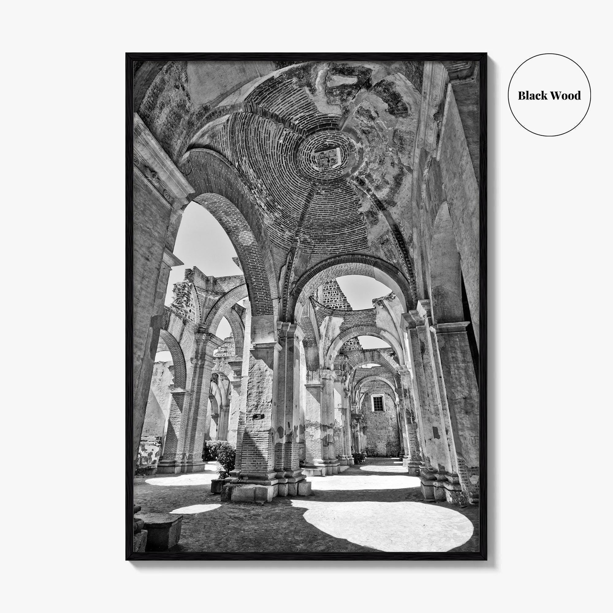 Antigua Guatemala Black and White Fine Art Photo Print, San Jose Cathedral Poster