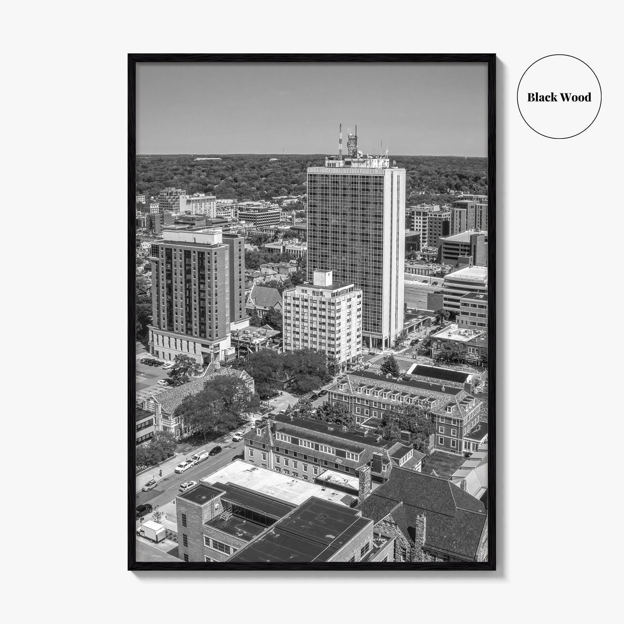 Ann Arbor Skyline Black and White Fine Art Photo Print, Michigan Poster