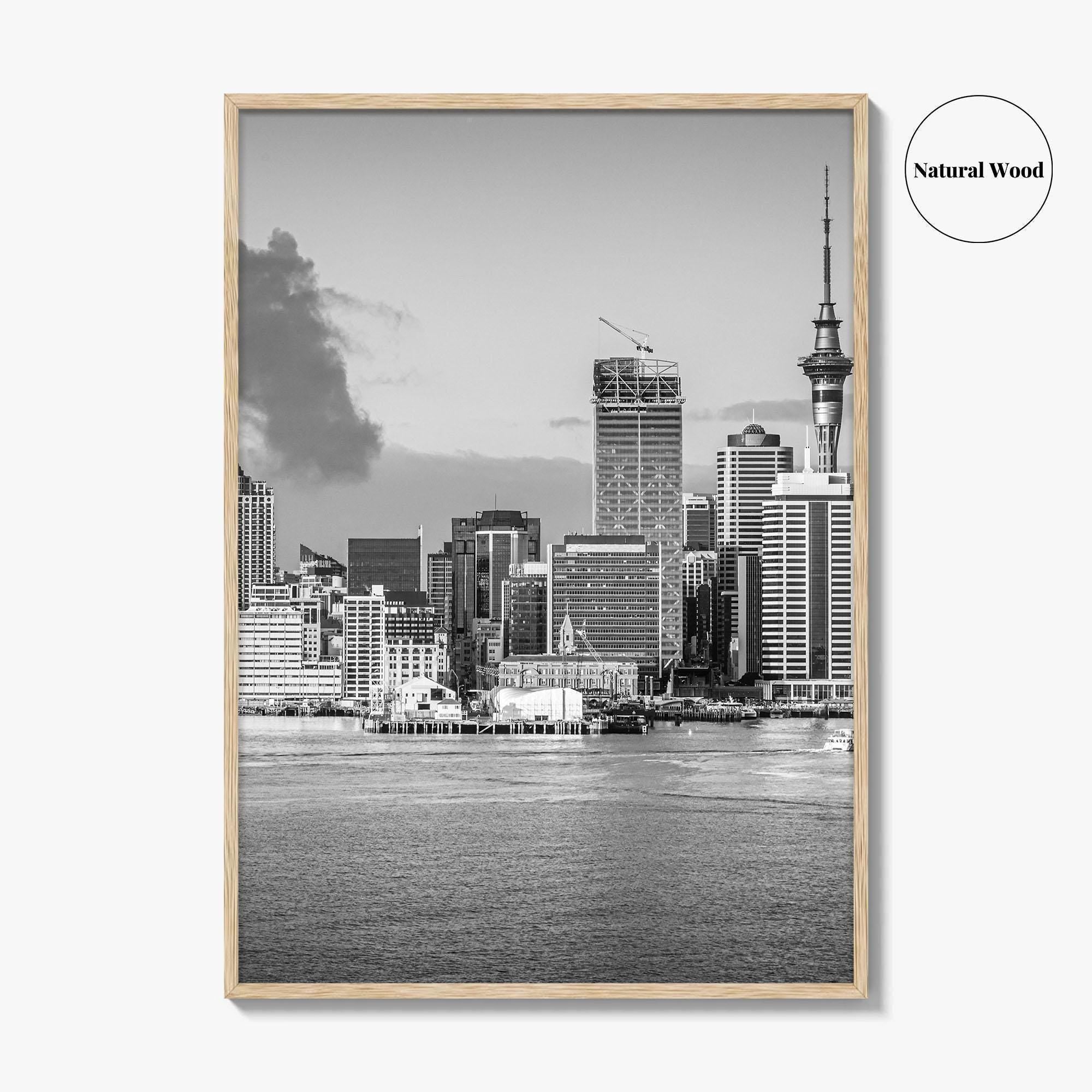 Auckland Skyline Black and White Fine Art Photo Print, New Zealand Wall Decor, Poster