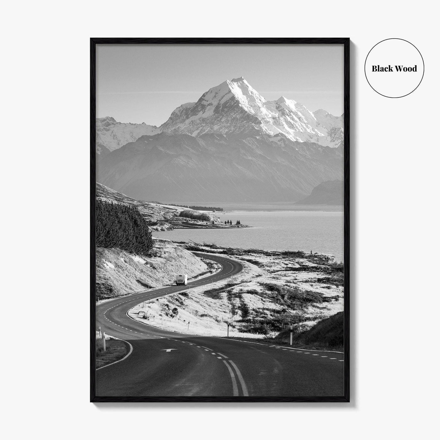 Aoraki Mount Cook Black and White Fine Art Photo Print, New Zealand, South Island