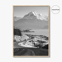 Aoraki Mount Cook Black and White Fine Art Photo Print, New Zealand, South Island