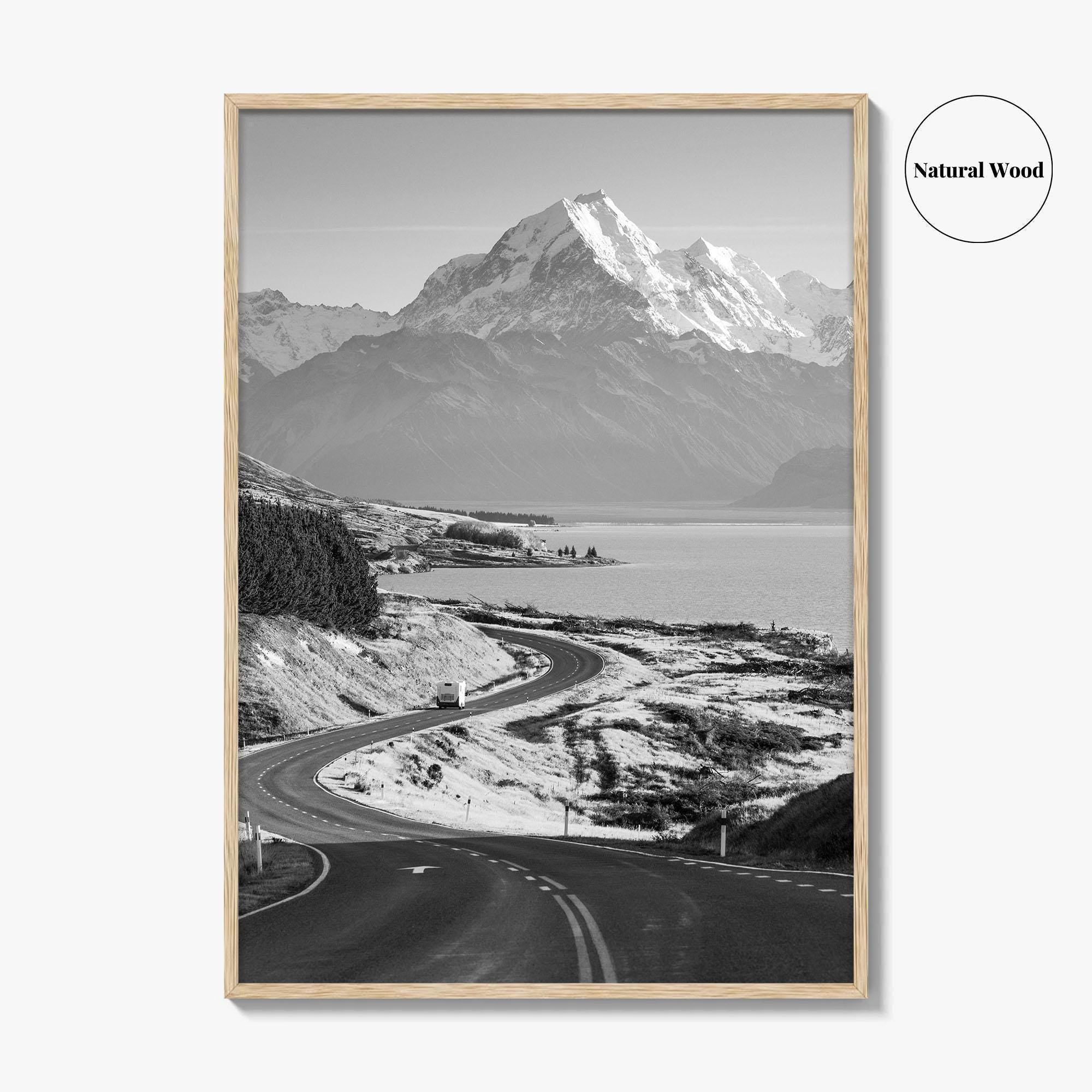 Aoraki Mount Cook Black and White Fine Art Photo Print, New Zealand, South Island