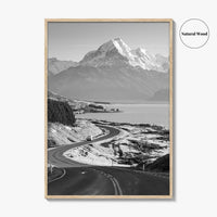Aoraki Mount Cook Black and White Fine Art Photo Print, New Zealand, South Island