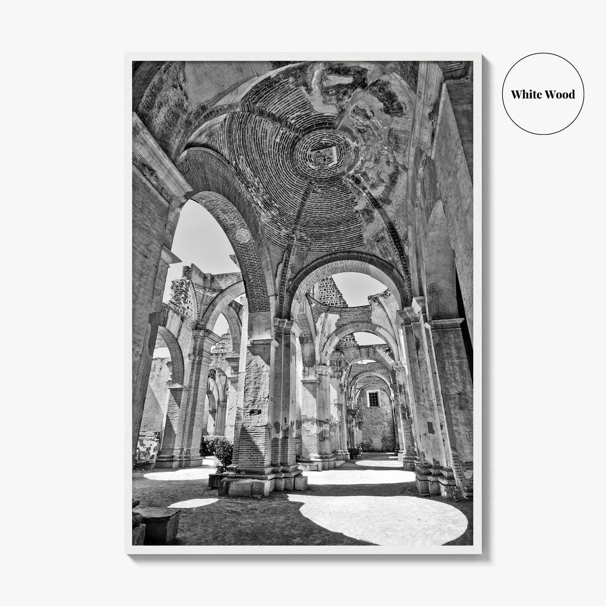 Antigua Guatemala Black and White Fine Art Photo Print, San Jose Cathedral Poster