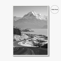 Aoraki Mount Cook Black and White Fine Art Photo Print, New Zealand, South Island