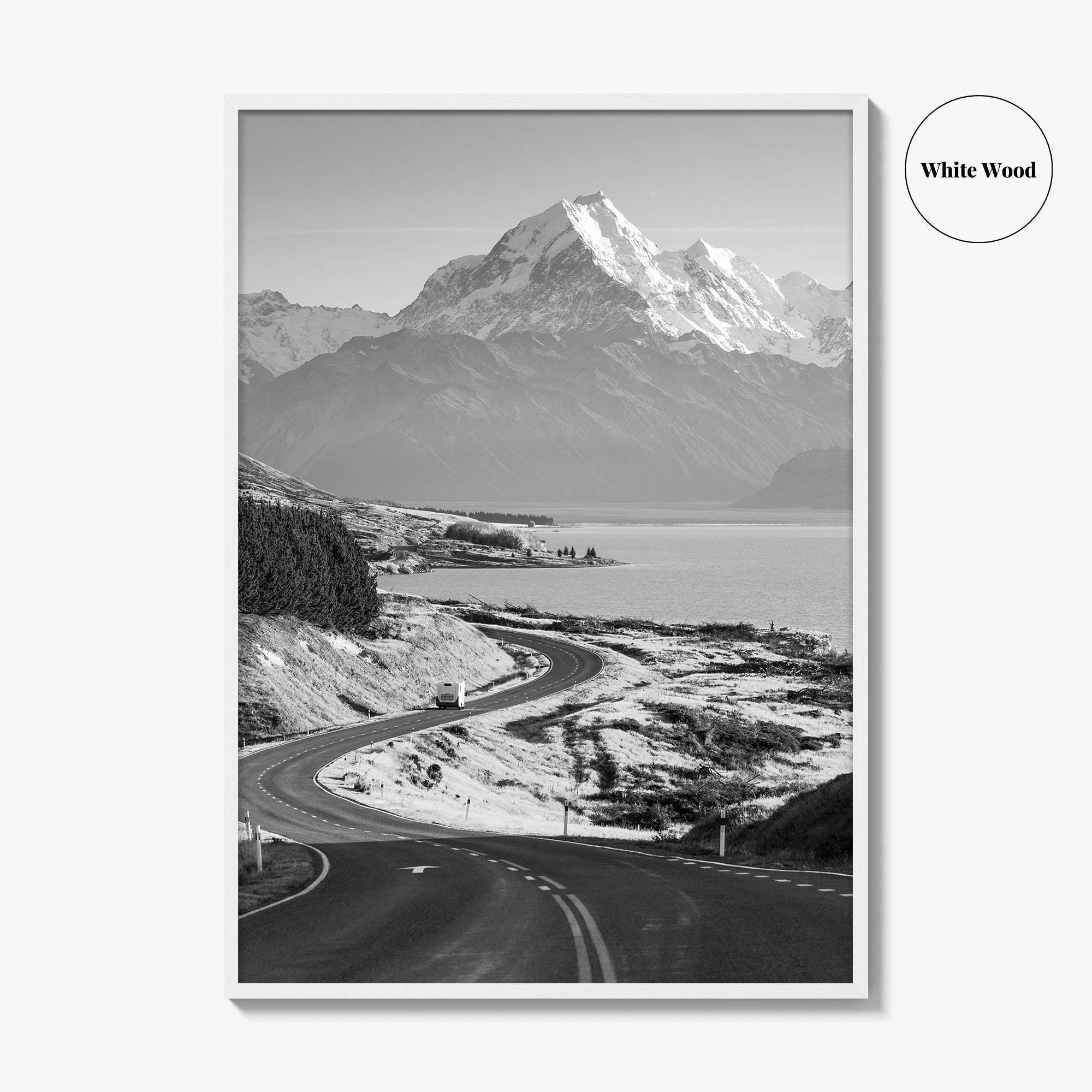 Aoraki Mount Cook Black and White Fine Art Photo Print, New Zealand, South Island