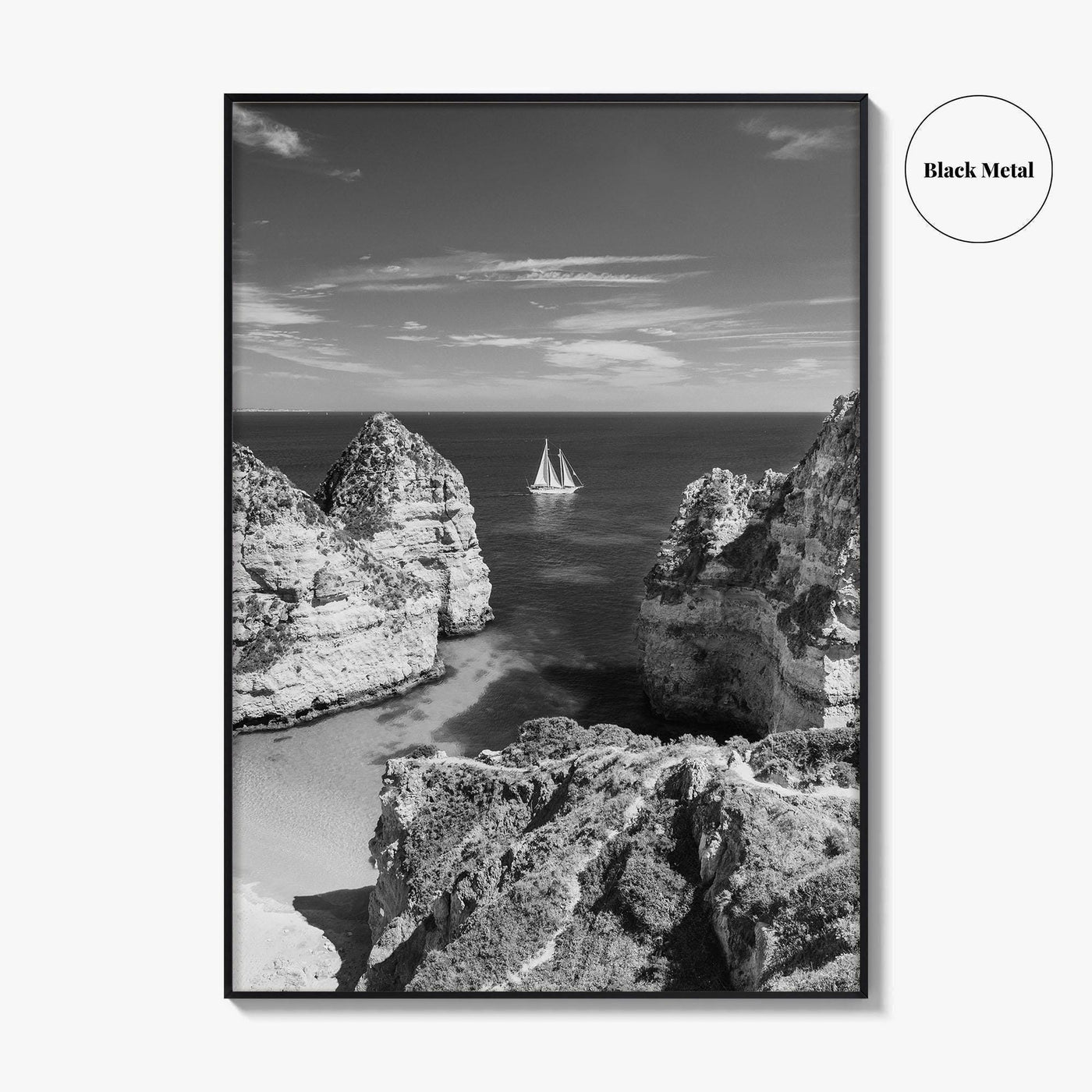 Algarve Black and White Fine Art Photo Print, Lagos Portugal Bay Poster