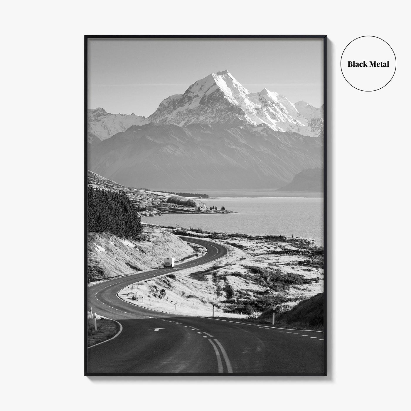 Aoraki Mount Cook Black and White Fine Art Photo Print, New Zealand, South Island