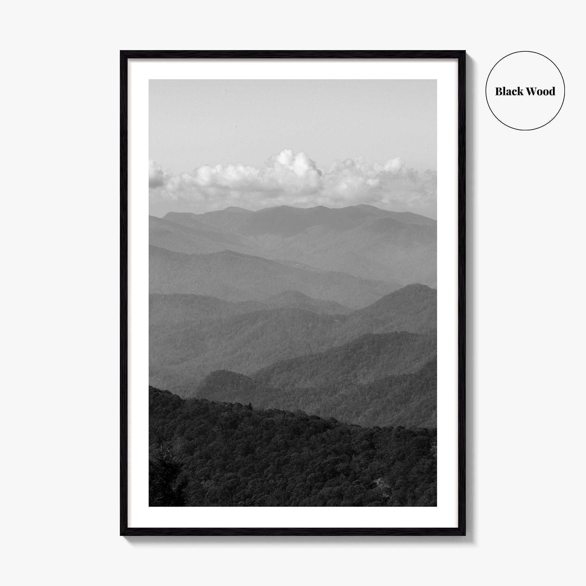 Blue Ridge Mountains Black and White Fine Art Photo Print, Smoky Mountains Poster