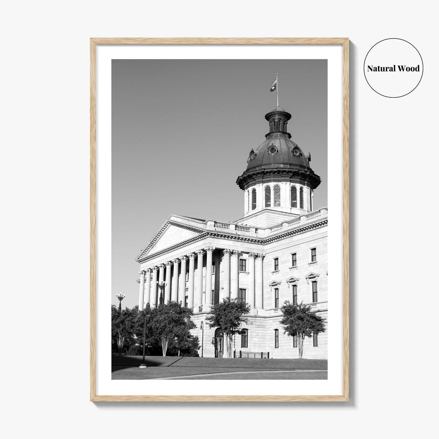 Columbia SC Black and White Fine Art Photo Print, South Carolina State House Poster