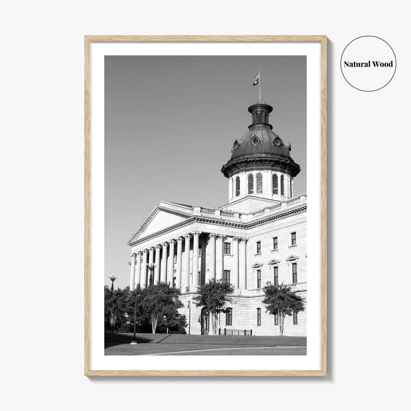 Columbia SC Black and White Fine Art Photo Print, South Carolina State House Poster