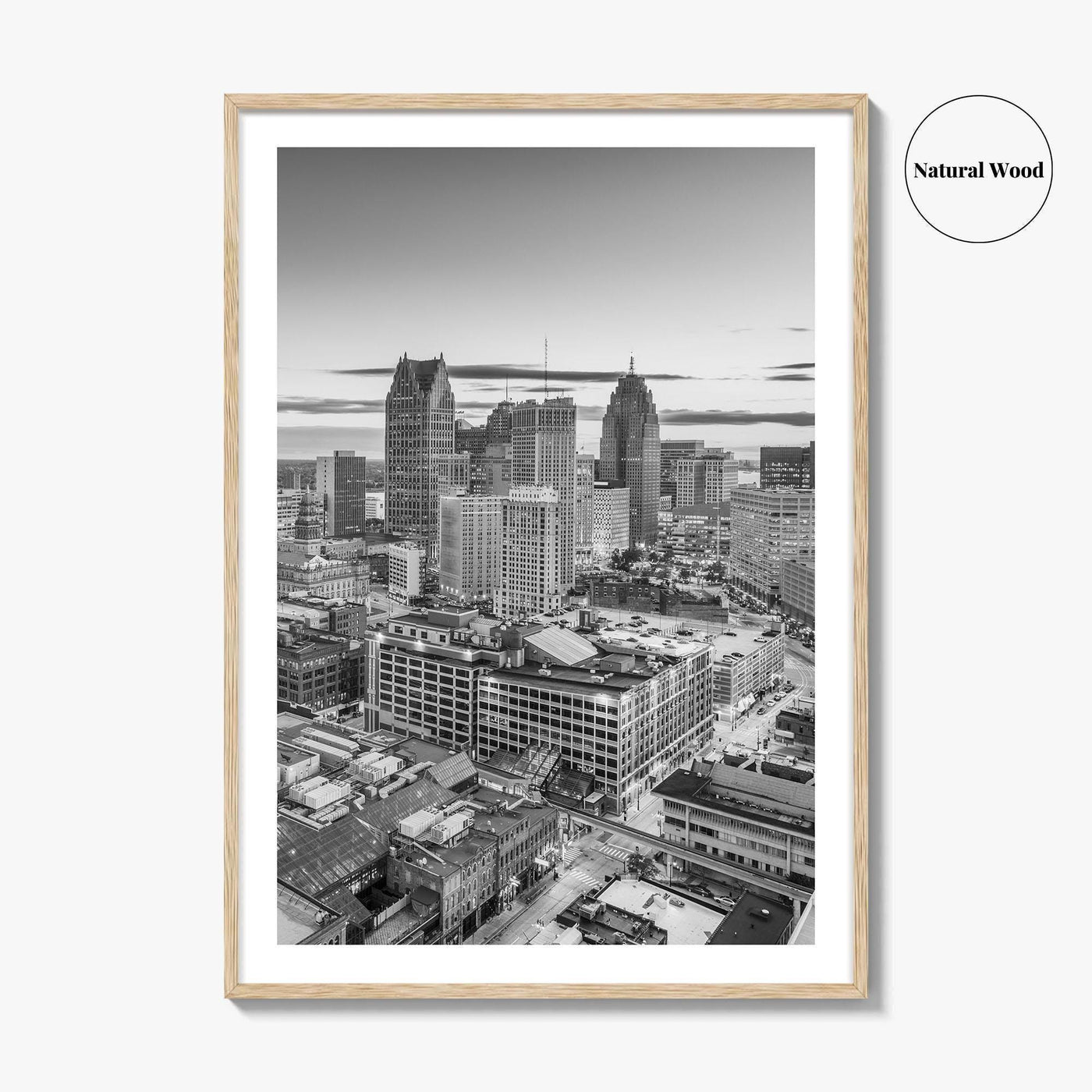 Detroit Skyline Black and White Fine Art Photo Print, Downtown Wall Poster, Michigan USA