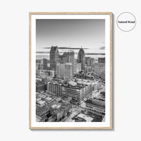 Detroit Skyline Black and White Fine Art Photo Print, Downtown Wall Poster, Michigan USA