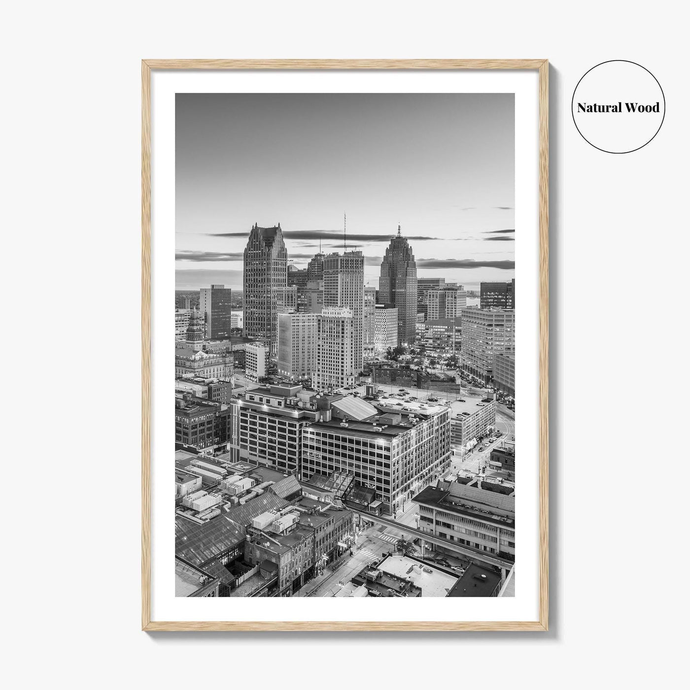 Detroit Skyline Black and White Fine Art Photo Print, Downtown Wall Poster, Michigan USA
