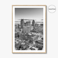 Detroit Skyline Black and White Fine Art Photo Print, Downtown Wall Poster, Michigan USA