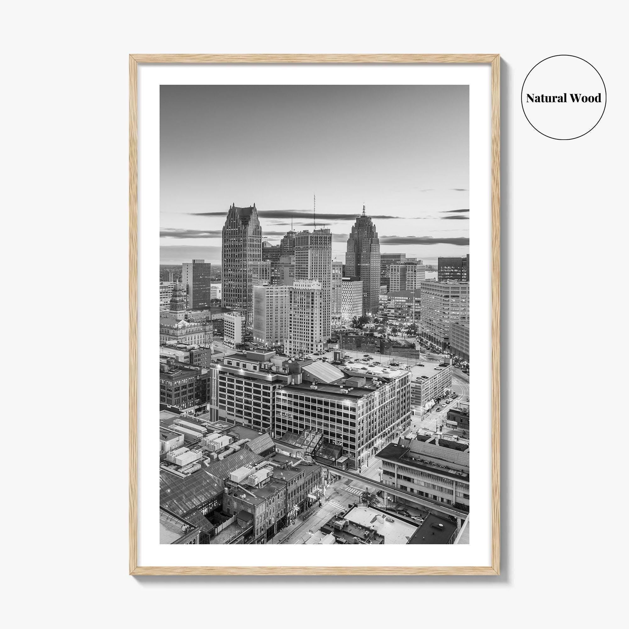 Detroit Skyline Black and White Fine Art Photo Print, Downtown Wall Poster, Michigan USA