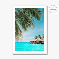 Fiji Fine Art Photo Print, Palm Leaves, Overwater Bungalows, Mamanuca Islands, Wall Poster