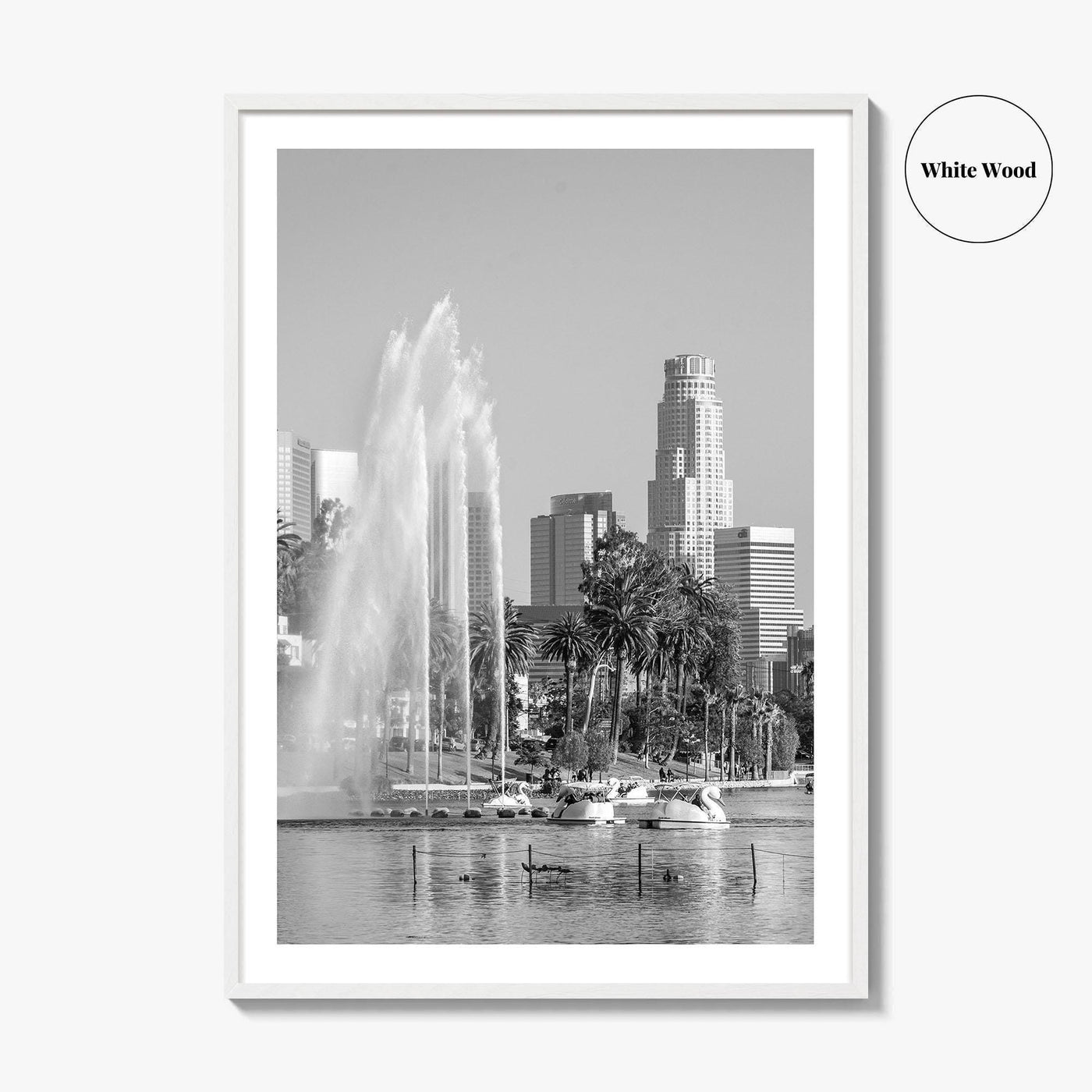Echo Park Black and White Fine Art Photo Print, Los Angeles Skyline Poster