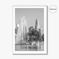 Echo Park Black and White Fine Art Photo Print, Los Angeles Skyline Poster
