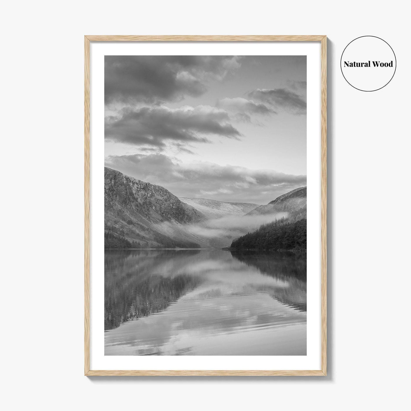 Glendalough Upper Lake Black and White Fine Art Photo Print, County Wicklow Ireland Poster