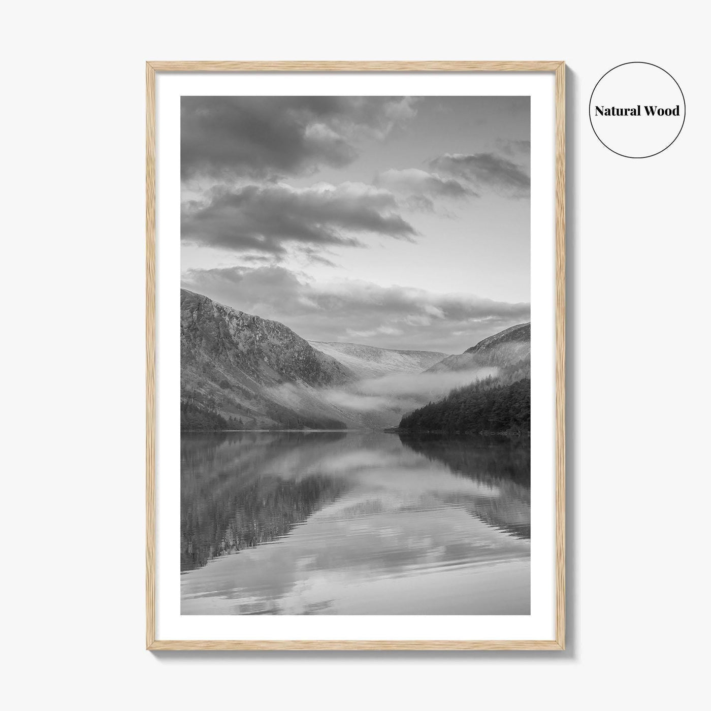Glendalough Upper Lake Black and White Fine Art Photo Print, County Wicklow Ireland Poster