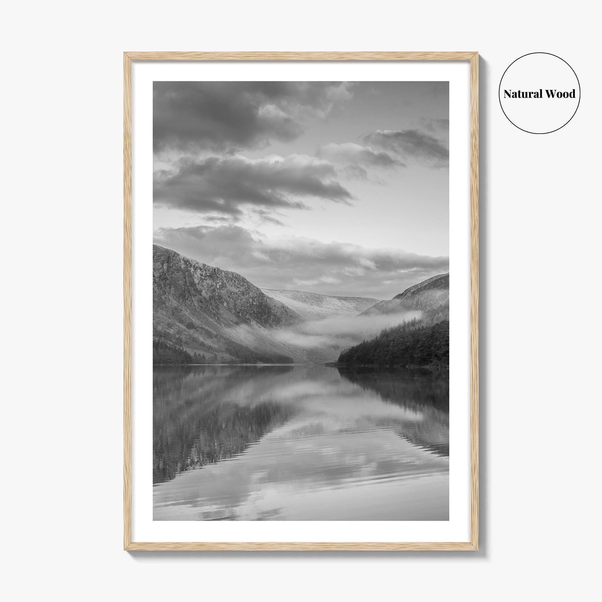 Glendalough Upper Lake Black and White Fine Art Photo Print, County Wicklow Ireland Poster