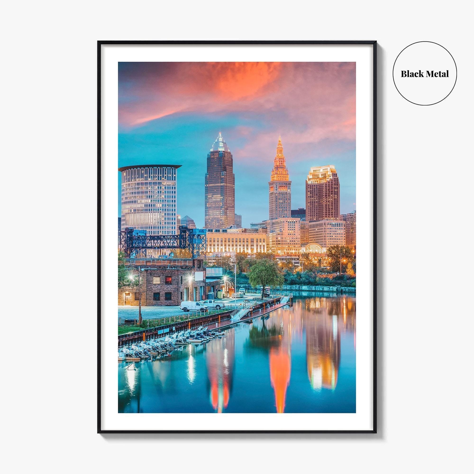 Cleveland Skyline Fine Art Photo Print, Ohio, USA, Cuyahoga River, Wall Poster