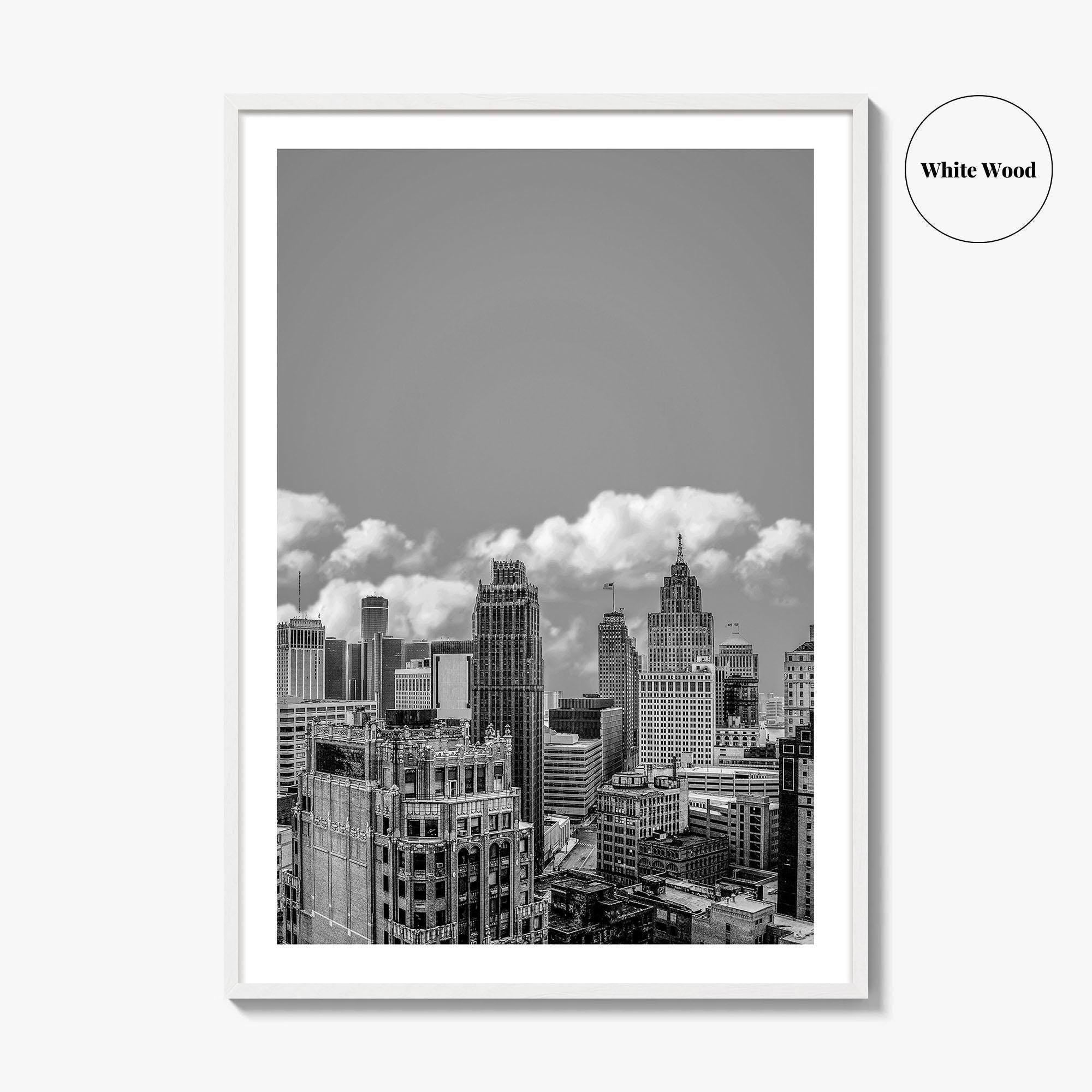 Detroit Skyline Black and White Fine Art Photo Print, Wall Decor Poster, Michigan USA