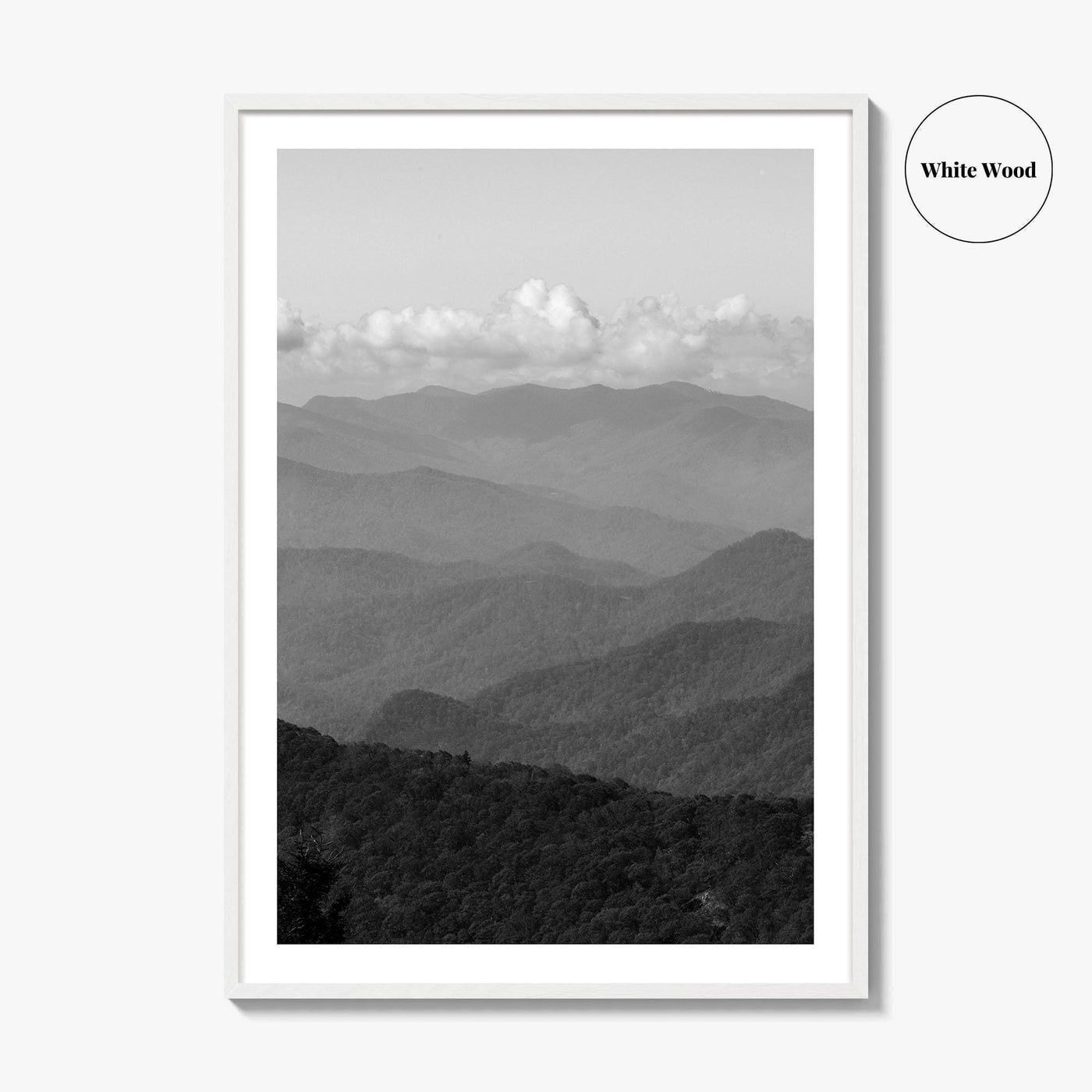 Blue Ridge Mountains Black and White Fine Art Photo Print, Smoky Mountains Poster