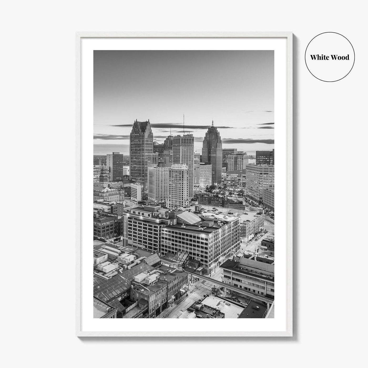 Detroit Skyline Black and White Fine Art Photo Print, Downtown Wall Poster, Michigan USA