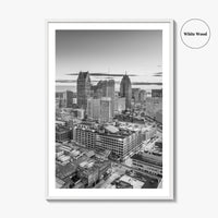 Detroit Skyline Black and White Fine Art Photo Print, Downtown Wall Poster, Michigan USA