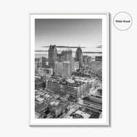 Detroit Skyline Black and White Fine Art Photo Print, Downtown Wall Poster, Michigan USA