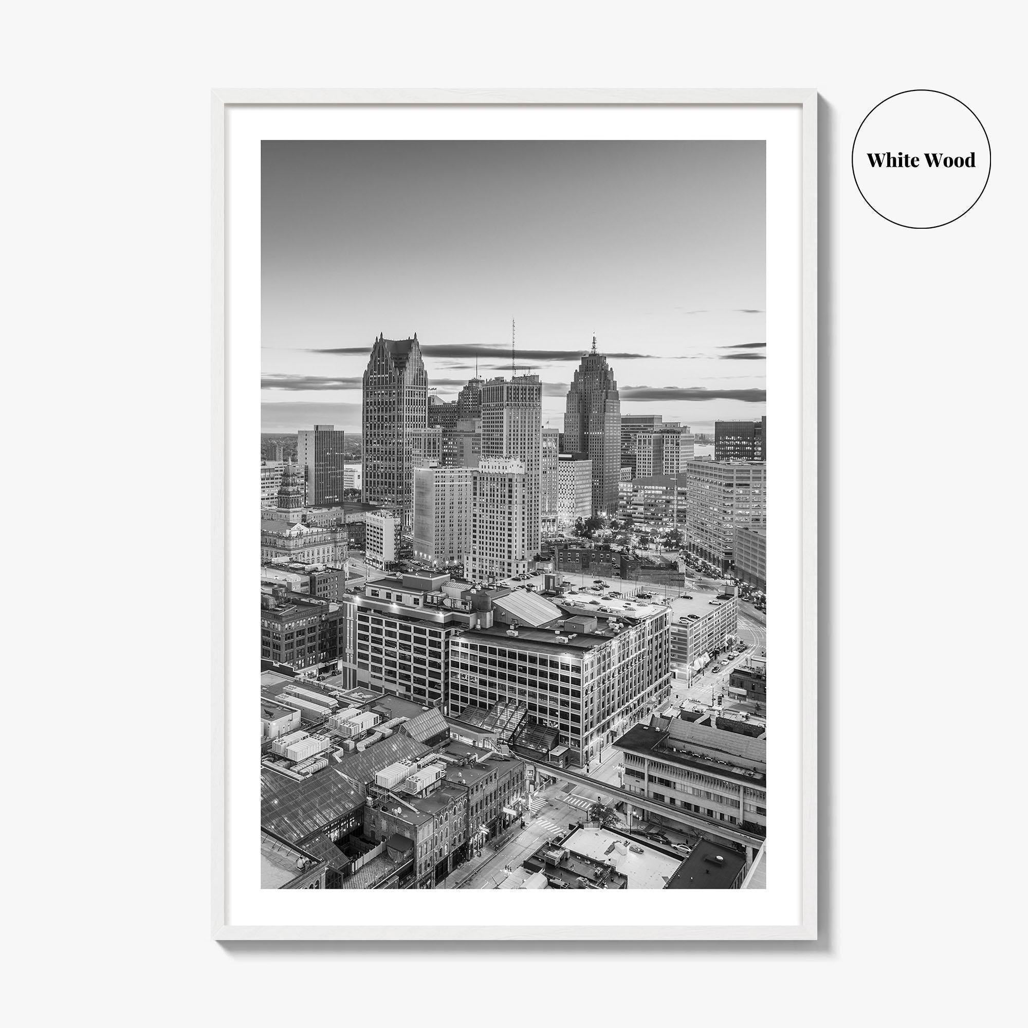 Detroit Skyline Black and White Fine Art Photo Print, Downtown Wall Poster, Michigan USA
