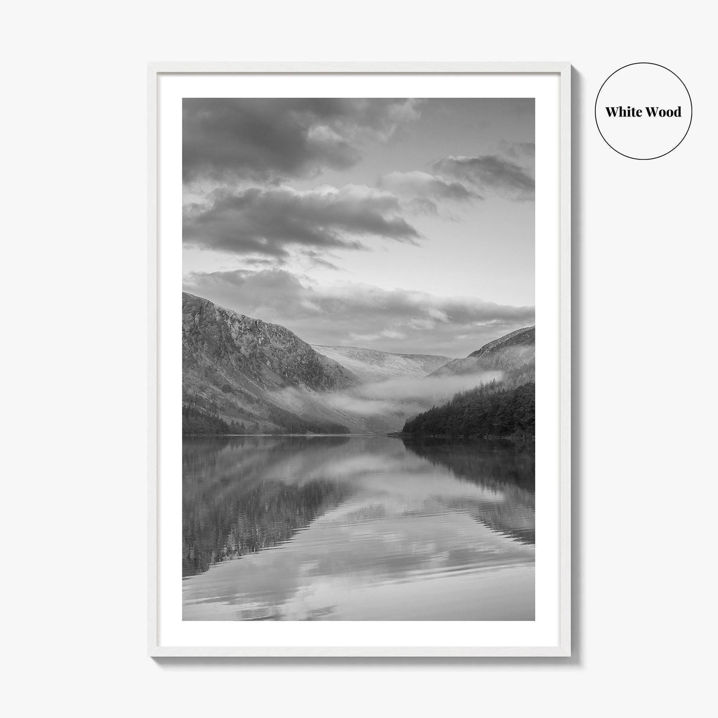 Glendalough Upper Lake Black and White Fine Art Photo Print, County Wicklow Ireland Poster