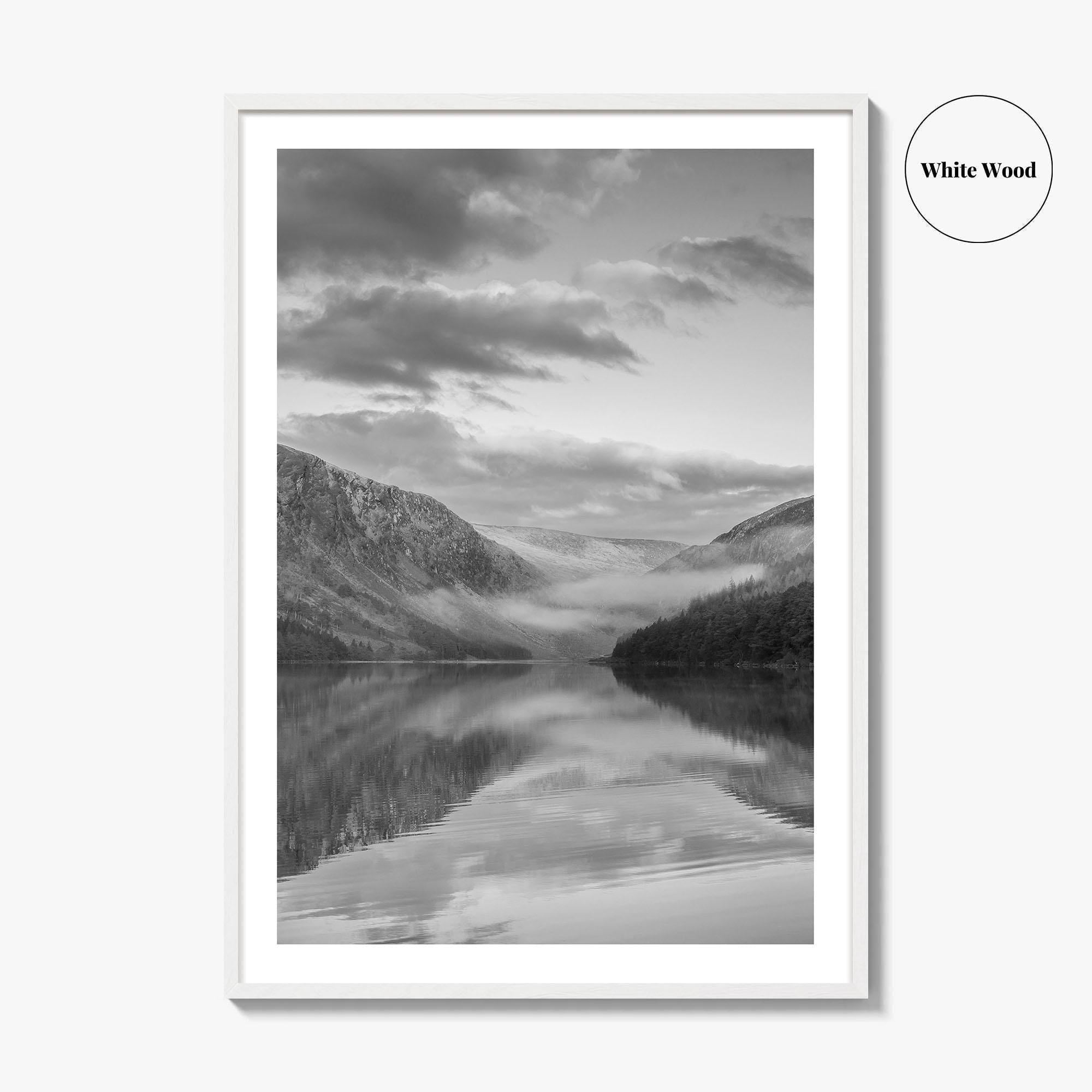 Glendalough Upper Lake Black and White Fine Art Photo Print, County Wicklow Ireland Poster