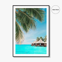 Fiji Fine Art Photo Print, Palm Leaves, Overwater Bungalows, Mamanuca Islands, Wall Poster