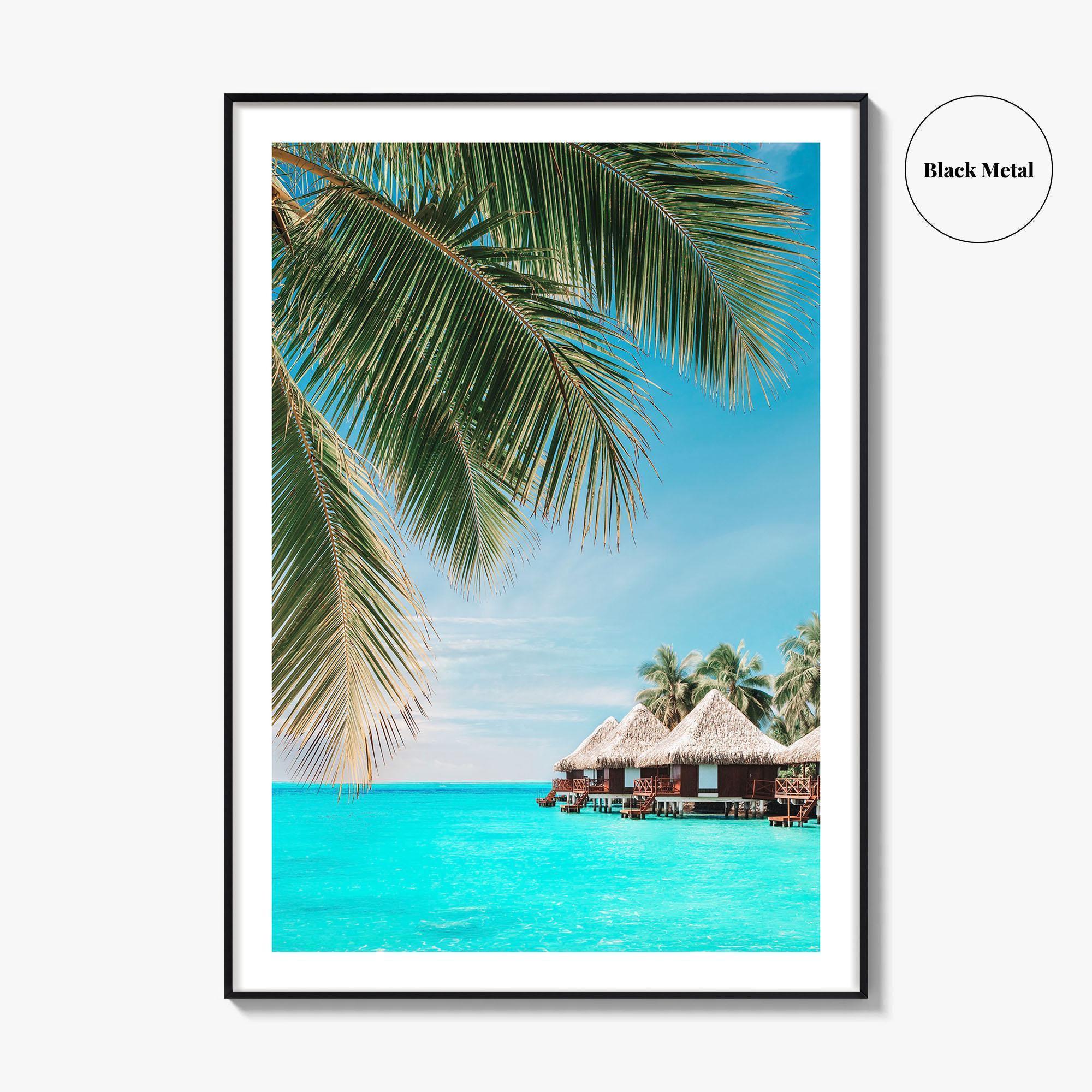 Fiji Fine Art Photo Print, Palm Leaves, Overwater Bungalows, Mamanuca Islands, Wall Poster