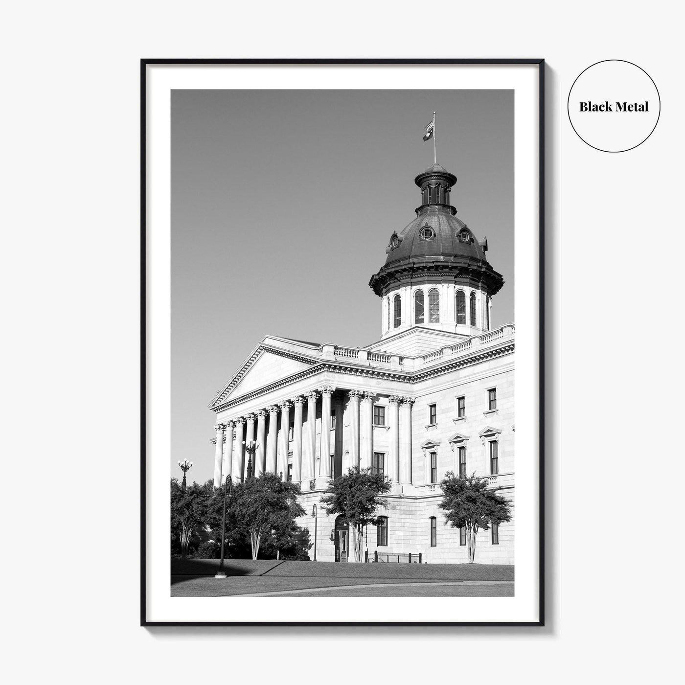 Columbia SC Black and White Fine Art Photo Print, South Carolina State House Poster