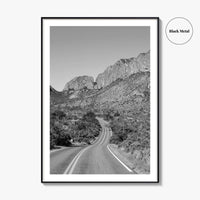 Big Bend National Park Black and White Fine Art Photo Print, Texas Road Poster