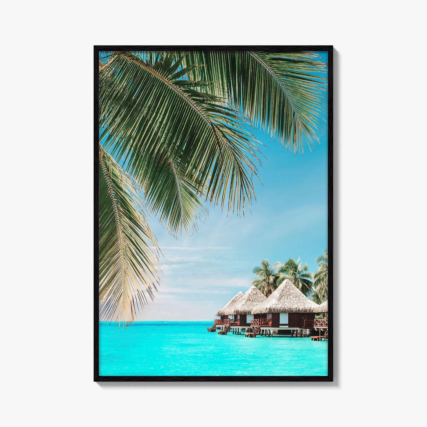 Fiji Fine Art Photo Print, Palm Leaves, Overwater Bungalows, Mamanuca Islands, Wall Poster